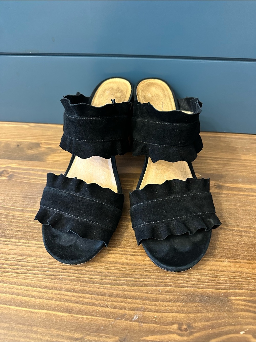 Free People Black Ruffle Slide Sandals